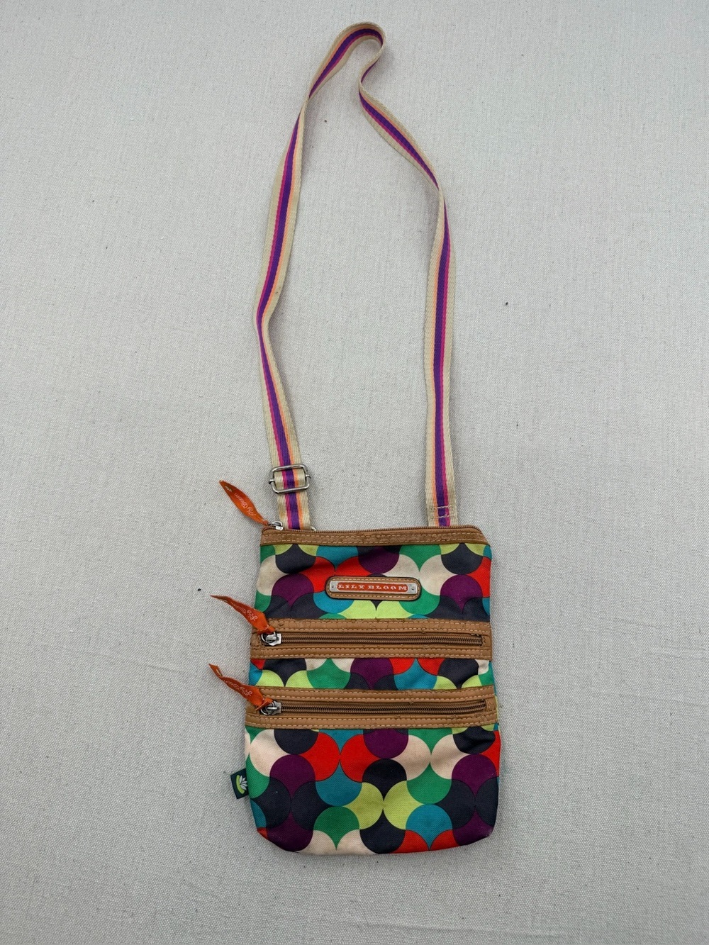 Multi-Color Patterned Crossbody Bag with Stripe Strap by Lily Bloom